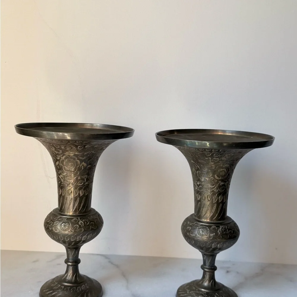 Pair Vintage Indian Bidriware Vase